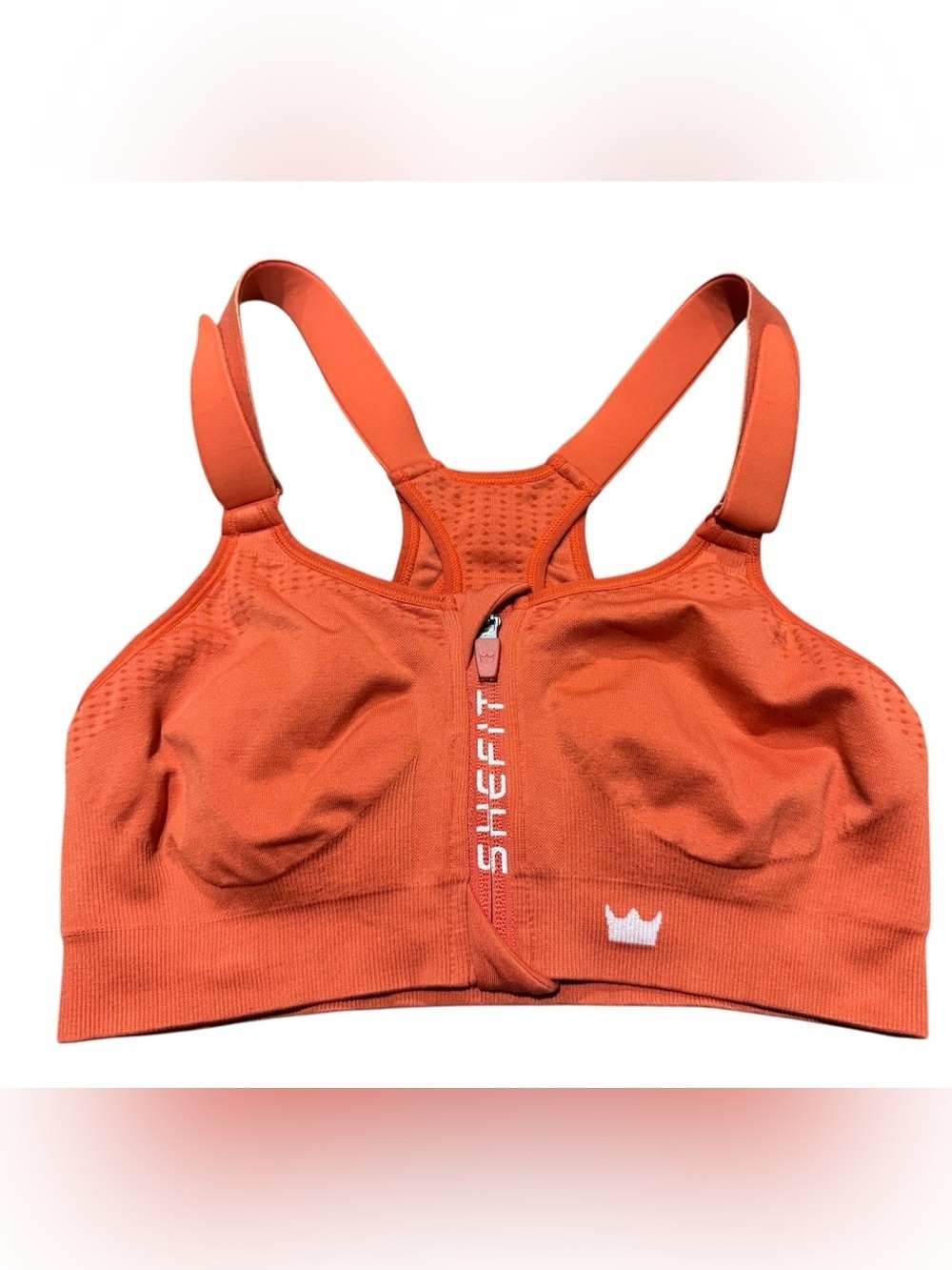 SHEFIT ZIP FRONT Ultimate High Impact Sports Bra Adjustable Size XS Orange
